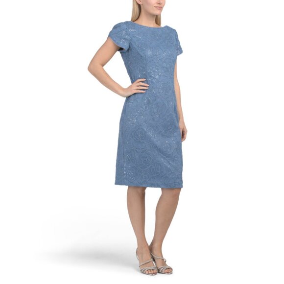 JS COLLECTIONS Slate Tullip Sleeve Primrose Sequin Embroidered Soutache Dress